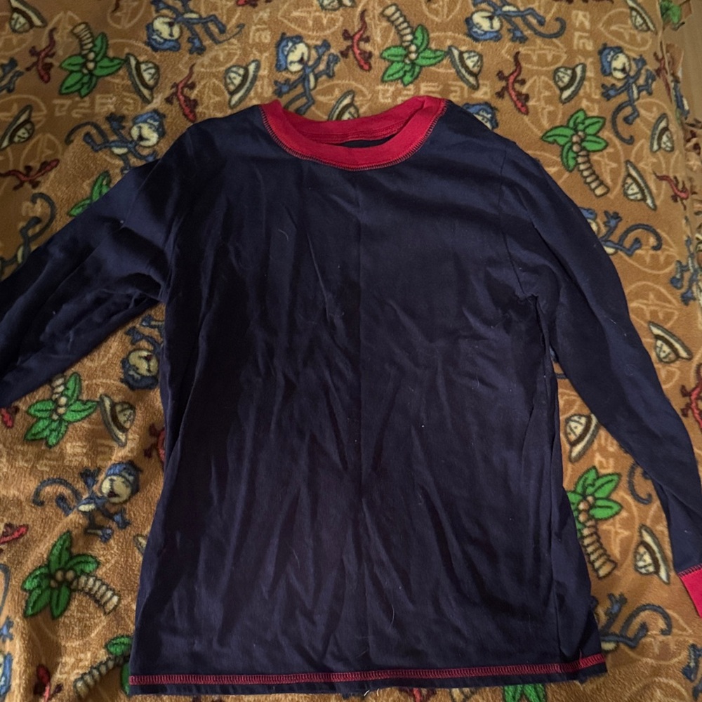 Navy Long Sleeve Tee with Red Trim
